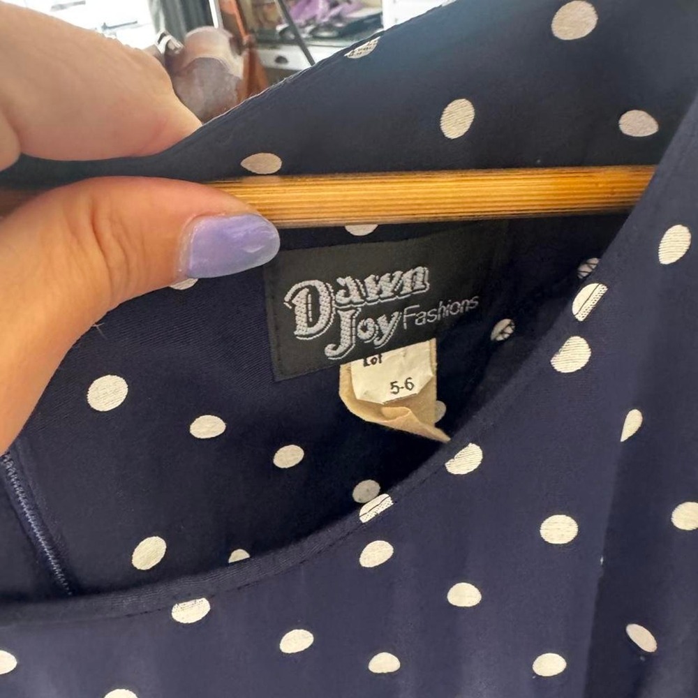 Vintage 90s Dawn Joy Navy & White Polka Dot Maxi Dress - Picture 4 of 4